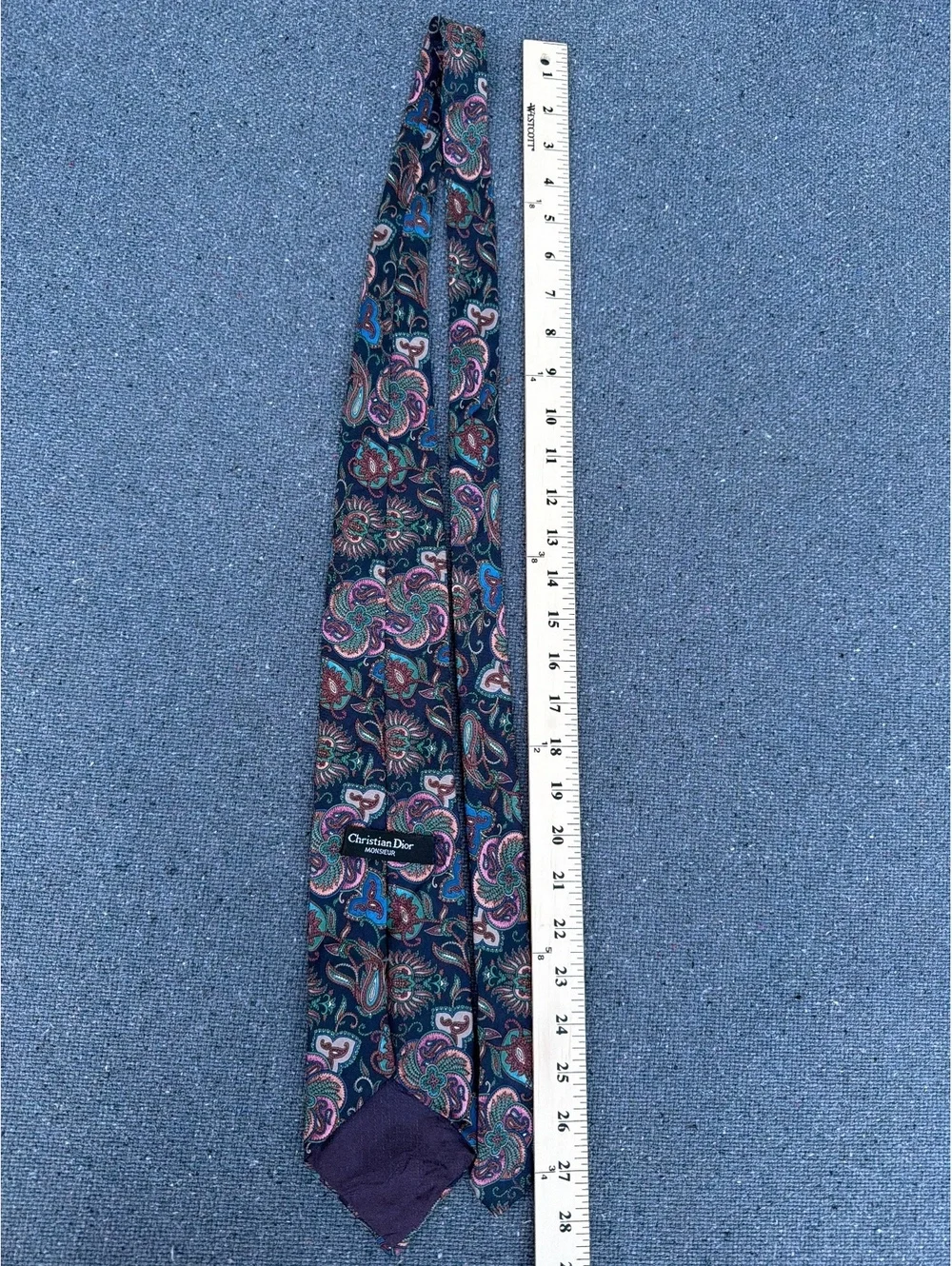 Christian Dior Monsieur Men's Silk Paisley Blue Teal Burgundy Necktie Tie